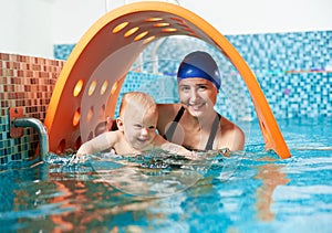 Mother with baby in swimming pool training