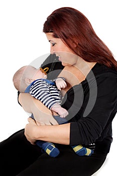 Mother and baby on white background