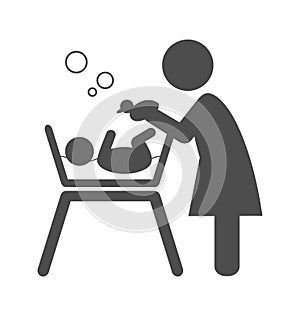 Mother bathes the baby pictogram flat icon isolated on white