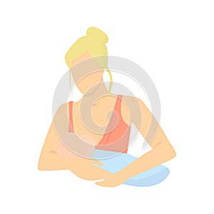 Mother breastfeeding her baby child holding him in her caring hands. Lactation vector illustration.