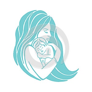 Mother breastfeeding her baby symbol.Breastfeeding coalition emblem, breastfeeding mother support icon