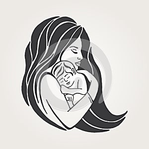 Mother breastfeeding her baby symbol.Breastfeeding coalition emblem, breastfeeding mother support icon