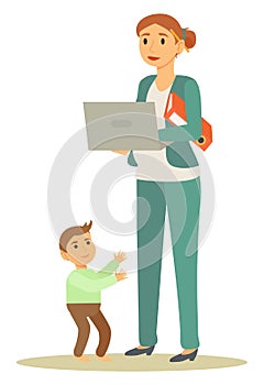 Mother Business Woman and Little Boy Son Vector