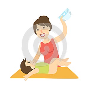 Mother Changing Nappy To A Baby On Changing Table, Illustration From Happy Loving Families Series