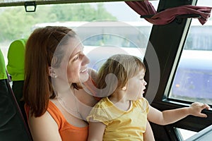 Mother and child in autobus photo