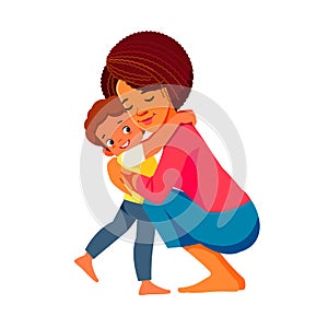 Mother and child. Beautiful african american mom hugging her son with a lot of love and tenderness. Mother's day
