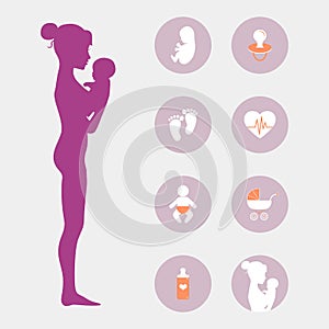 Mother and child. Birth infographics, presentation template