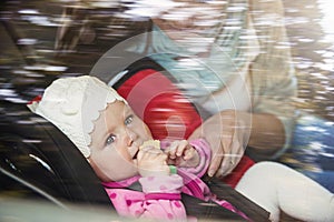 Mother and child in the car