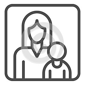 Mother and child in a frame line icon, motherhood concept, Mom and her baby sign on white background, Kid and parent