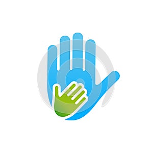 Mother and child hand icon. Help symbol. World Father Day concept.