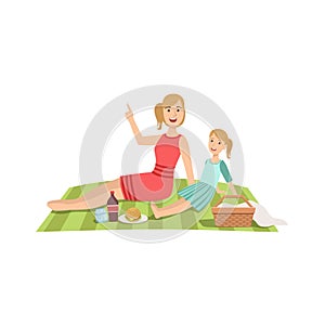 Mother And Child Having Picnic Together Illustration