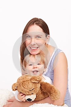 Mother and child laughing together