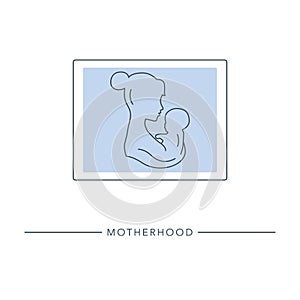 Mother with child. Line art icon.