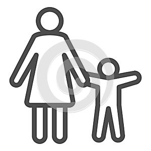 Mother with child line icon, Children protection symbol , Parent and kid silhouette vector sign on white background, Mom
