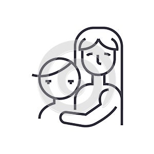 Mother with child,motherhood vector line icon, sign, illustration on background, editable strokes