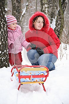 Mother with child in park at winter 3