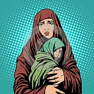 Mother and child refugees foreigners immigrants