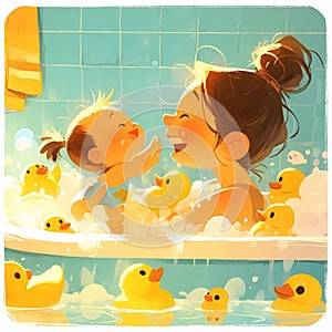 Mother and Child\'s Bath Time Fun