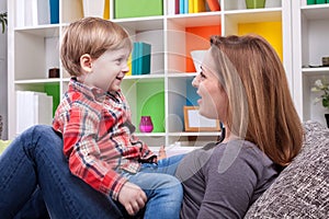 Mother and child singing a song