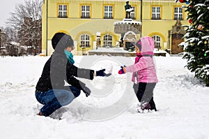 Mother and child in snow