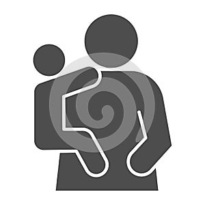 Mother and child solid icon. Mom and kid, woman holding baby on hand symbol, glyph style pictogram on white background