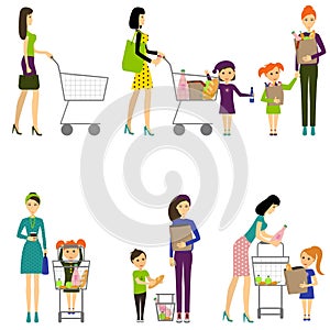 Mother with child in a supermarket / Vector / Mother with baby