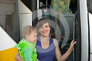 Mother and child traveling on bus