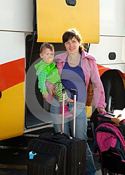 Mother and child traveling on bus