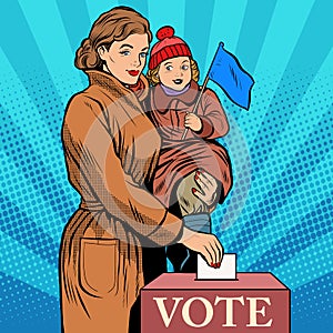 Mother and child women vote in elections photo
