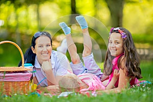 Mother with children enjoying at the picnic