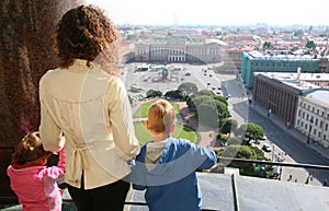 Mother and children looks on St.Petersburg