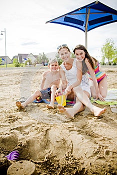 Mother and children smiling