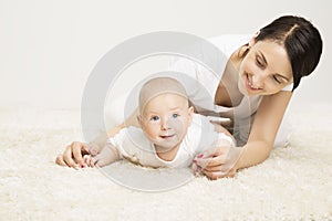 Mother and Crawling Baby, Infant Child Raised Head, Active Kid