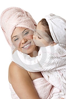 Mother daughter at bathtime