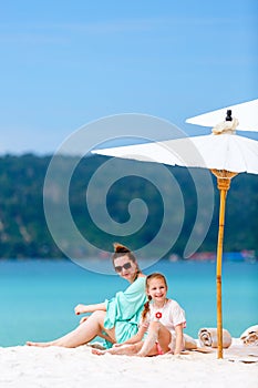 Mother and daughter at beach