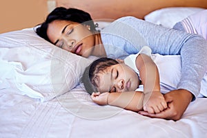 Mother daughter bed baby sleeping dreaming