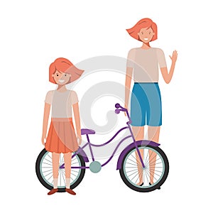 Mother and daughter with bicycle avatar character