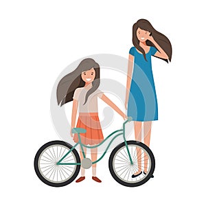 Mother and daughter with bicycle avatar character