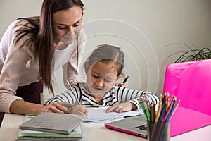 Mother and daughter doing homework together