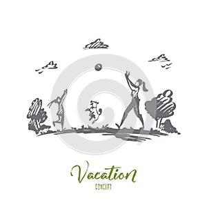 Mother, daughter, family, parenting, vacation concept. Hand drawn isolated vector.