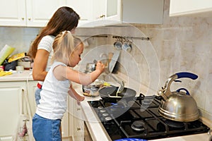 Mother Daughter Happiness Cooking Activity Concept