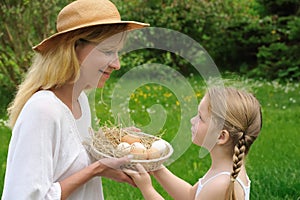 Mother and daughter having Easter time