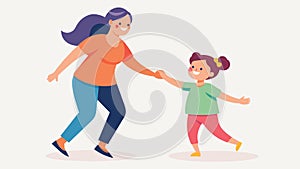 A mother and daughter hold hands and laugh while attempting a line dance expressing the importance of instilling body photo
