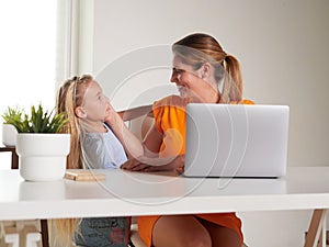 mother and daughter at home