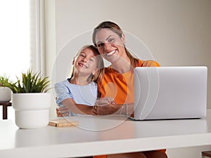 mother and daughter at home