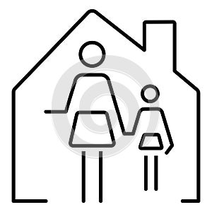 Mother and daughter on house line icon