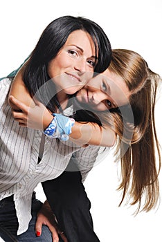 Mother with daughter isolated on white background