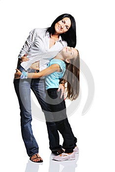 Mother with daughter isolated on white background