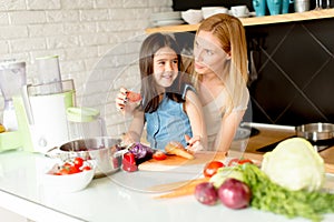 Mother and daughter in the modern kitchen prepating food