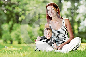 Mother and daughter in park